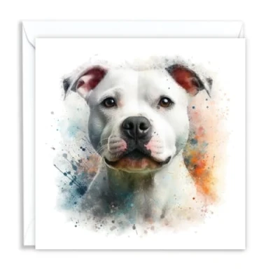 Image of Staffordshire Bull Terrier (Staffy) Dog Watercolour Splash Effect Artistic Blank Greeting Card