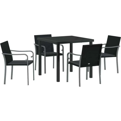 Image of vidaXL 5 Piece Garden Dining Set with Cushions Black Poly Rattan