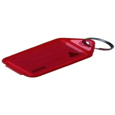 Image of Kevron 56x30mm Red Key Tags with Labels Pack of 100 in Display Box for Identification, Security, Luggage, Pet Names, Memory Sticks, Home &amp; Office