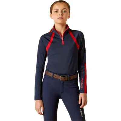 Image of ARIAT Junior Sunstopper 3.0 Long Sleeve Baselayer Navy/Red Childrens Size XL