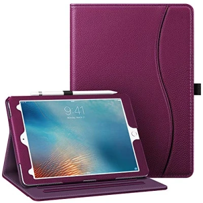 Image of Fintie Case for iPad Pro 9.7 Inch 2016 Release Tablet [Corner Protection] Multi Angle Viewing Folio Smart Stand Back Cover with Pocket, Pencil Holder, Auto Wake/Sleep, Purple