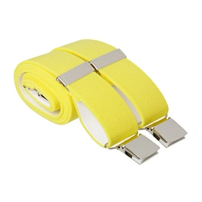 Image of Gents Shop Yellow Trouser Braces Heavy Duty 35mm Wide Elastic 4 Strong Silver Clips 44 Inches Long (Standard Long, Yellow)