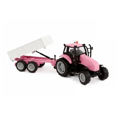 Image of Van Manen Kids Globe Traffic Tractor with Trailer Die Cast (with Light and Sound, Pink) 510241