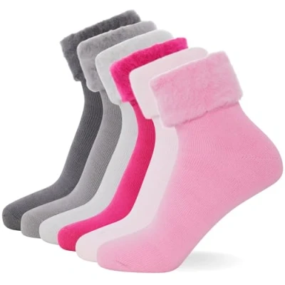Image of FM London 6 Pack Extra Warm Women’s Super Soft Thermal Bed Socks in Pastel Colours (Size:UK 4 8) Fluffy Womens Ideal for Cold Evenings Fleece Lining, Cosy, Comfortable
