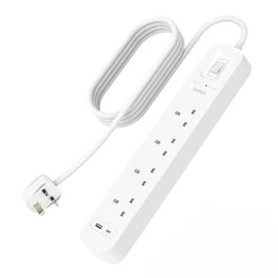 Image of Belkin 4 Outlet Surge Protector Power Strip, Wall Mountable with AC Outlets, 2M Cord, &amp; Green Indicator Light USB C Port A w/USB PD Fast Charging 525 Joules of Protection