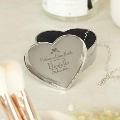 Image of Custom Personalised Decorative Wedding Heart Trinket Box. Engraved, Gift, Mother of the Groom, Bridesmaid, Bride, Maid Honour, Flower Girl, Bride (Mother Bride)