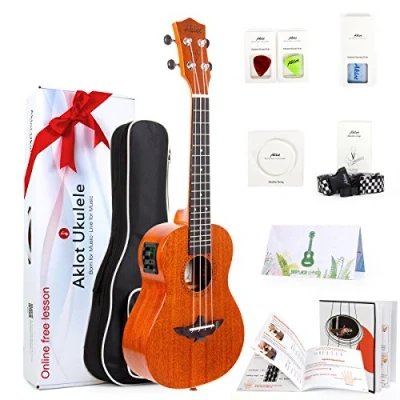 Image of Aklot Electric Tenor Ukulele 26 Inch Solid Mahogany Ukelele For Beginners With Free Online Lesson 8 Packs Uke Accessory (Gig Bag Picks Strap String Cleaning Cloth Instruction Book)
