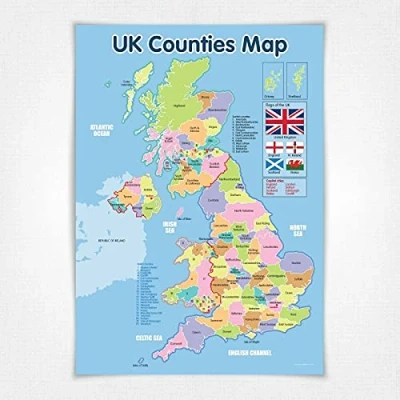 Image of A1 UK Counties Map Wall Education Poster