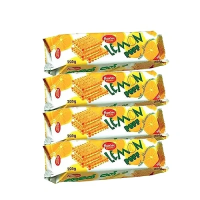 Image of Munchee Lemon Puff Biscuits 200G Flavoured Cream Sugar Sprinkled Golden Indian Origin Pack Of 4