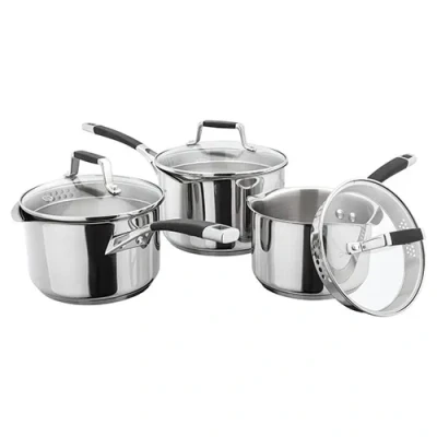 Image of Stellar S5A1D Induction 3 Pce Draining Saucepan Set Stainless Steel