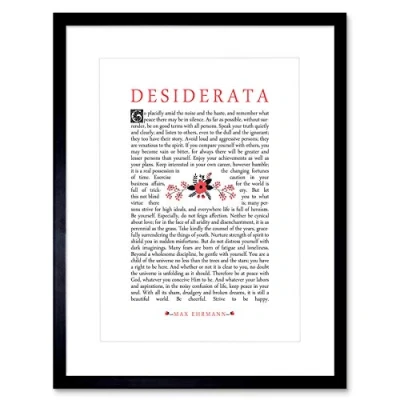 Image of Wee Blue Coo Quote Desiderata Floral Ehrmann Typography Framed Wall Art Print