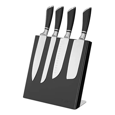 Image of Navaris Wooden Magnetic Knife Holder Universal Wood Block &amp; Organiser for Knives, Scissors, Kitchen Cutlery Rubberwood, 27.5 x 7.5cm