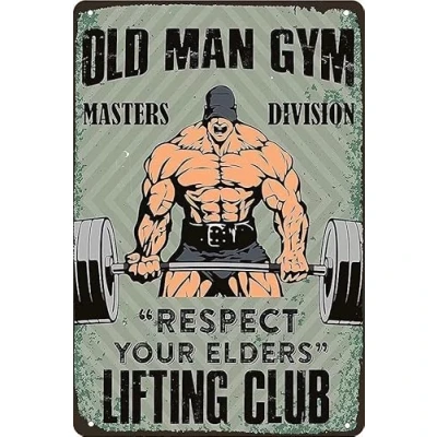 Image of Retro Metal Tin Sign Wall Decor Old Man Gym Funny Vintage Signs for Kitchen Home Office Bar Cafe 8x12 Inch