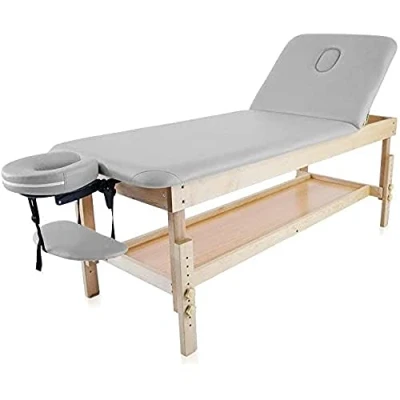 Image of QUIRUMED Fixed wooden table with folding back and Tray, Silver, 186 x 70 cm, Wood, Leatherette, Adjustable Height, Armrest Face hole, Up to 180 kg