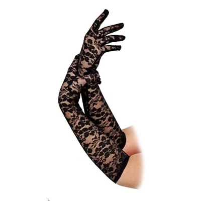 Image of Wicked Costumes Ladies Long Black Lace Gloves Fancy Dress Accessory