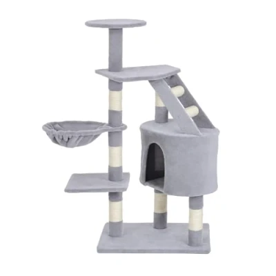 Image of PawHut Cat Tree Kitten Scratching Post Scratch Scratcher Climb Activity Center Play House Pet Furniture 125cm (Grey)