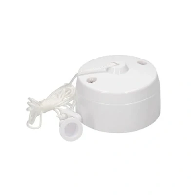 Image of AXIOM Ceiling Pull Cord 10A 2 Way Light Switch for Toilet Bathroom Kitchen Basement 1.5M Long String Pullcord White Round Mounted