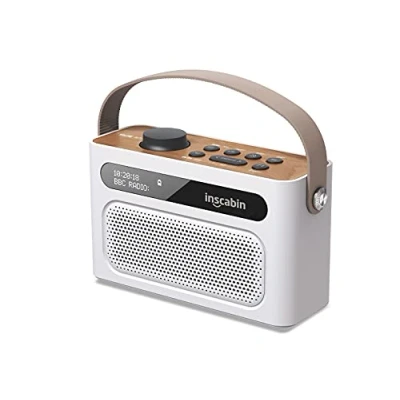 Image of Inscabin M60 Portable DAB/DAB+ FM Digital Radio/Portable Wireless Speaker with Bluetooth/Stereo Sound/Dual speakers/Dual Alarm Clock/Rechargable Battery/Beautiful design (White)