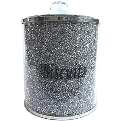 Image of Biznest Biscuit Canister Jar Tin Silver Diamond Crushed Trimmings Crystal Filled Kitchen Storage Containers Large