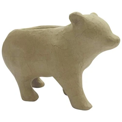 Image of Décopatch Ref HD053C Home Deco Bear Planter Papier Maché Object to Decorate 20 x 10 13.5cm with Papers &amp; PaperPatch Glue, Glitter, Paints