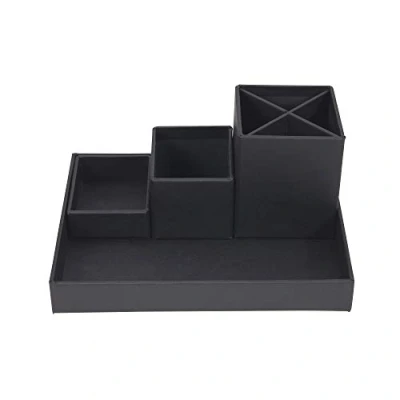 Image of Bigso Box of Sweden Desk Storage Organiser for Stationery Pen Holder with 4 Compartments Various Office Items Fibreboard and Paper Dark Grey