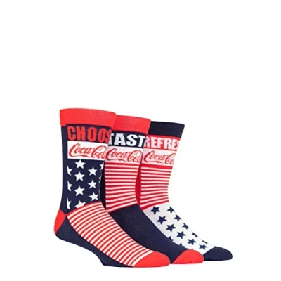 Image of Mens 3 Pair Coca Cola Stars and Stripes Cotton Socks Multi 6 11