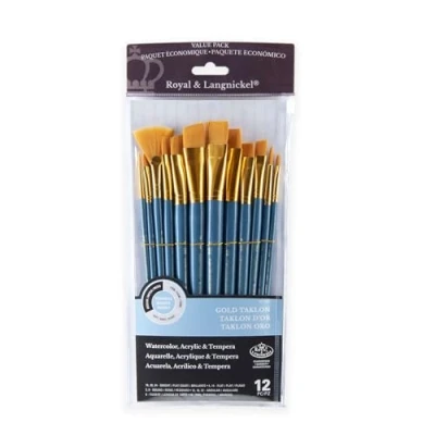 Image of Royal and Langnickel RSET 9307 Taklon Variety Brush Set Medium Gold (Pack of 12)