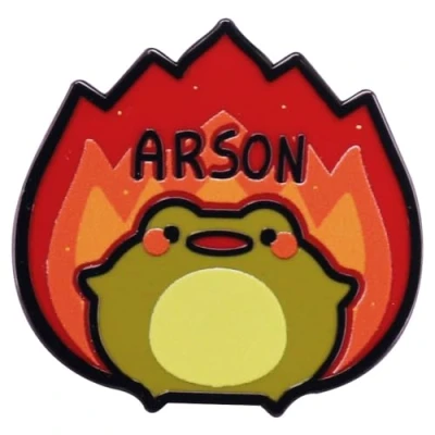 Image of Arson Frog Enamel Pin Cute Angry Froggy Brooch Lapel Funny Animal Badge for Clothes Bag Hat Decorative Halloween Accessories Gift