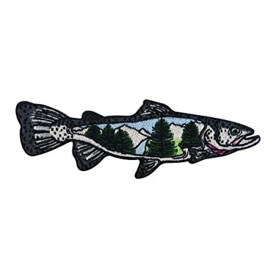 Image of Fish Landscape Iron on Patch Sea ironable Patch, Fabric Embroidery Angler Patches, Mountains River Trees Badges Finally Home