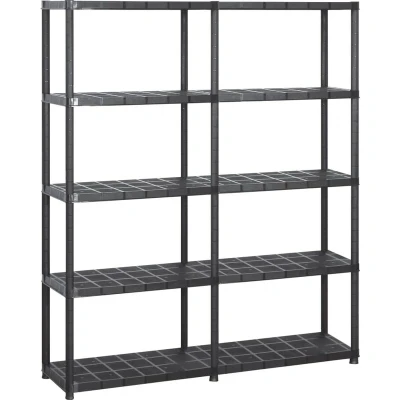 Image of vidaXL Storage Shelf 5 Tier Black 142x38x170 cm Plastic
