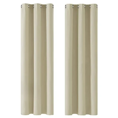 Image of Deconovo Super Soft Window Treatments Thermal Insulated Blackout Curtains Eyelet for Nursery Beige 42 x 72 Inch 2 Panels