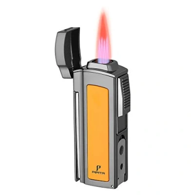 Image of PIPITA Brand 4 Flame Torch Lighter, Windproof Butane Gas Metal Material, Adjustable Quad Jet Flame, Refillable, Zinc Alloy, Red, Modern Style