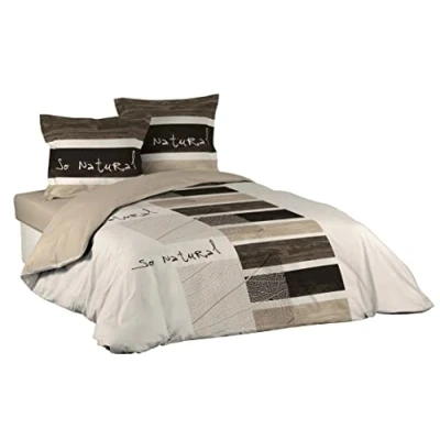 Image of Douceur D&#039;Intérieur So Natural Set with duvet cover and 2 pillowcases, cotton, print, 240 X 220 cm