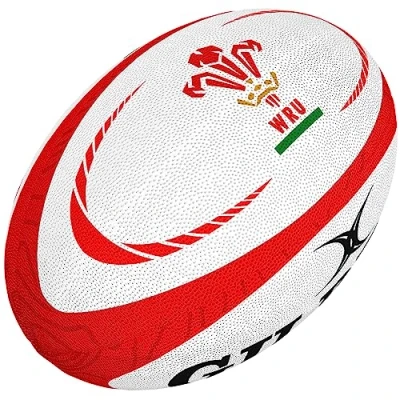 Image of Gilbert Wales WRU Replica Rugby Ball 2020 White and Red 5