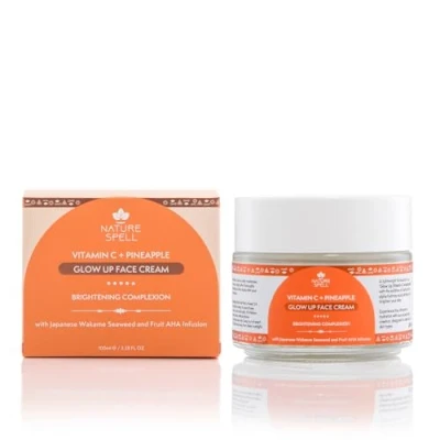 Image of Nature Spell Vitamin C Face Cream Moisturiser 100ml, Radiant Infused With Japanese Wakame Seaweed, Targets Dark Spots, Made in the UK