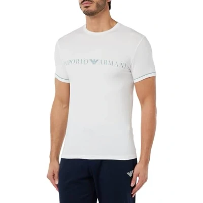 Image of Emporio Armani Men&#039;s Crew Neck T shirt Underlined Logo Shirt, White, XL UK