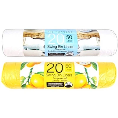 Image of 60x Fragranced Swing Bin Bag Liners (95cm x 120cm) 50L Odour Neutralising Citrus Lemon or Fresh Linen &amp; Summer Breeze Scent