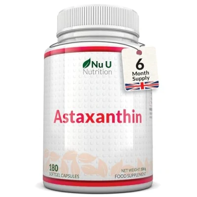 Image of Astaxanthin 12mg 180 High Strength Softgel Capsules 6 Month Supply Powerful Antioxidant Supplement from Haemotococcus Pluvialis Algae Made in The UK