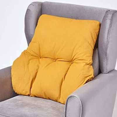 Image of HOMESCAPES Mustard Yellow Back Support Cushion Thick Lumbar for Armchair, Desk Chair or Sofa Soft 100% Cotton Orthopaedic Posture Cushion, 15cm Deep