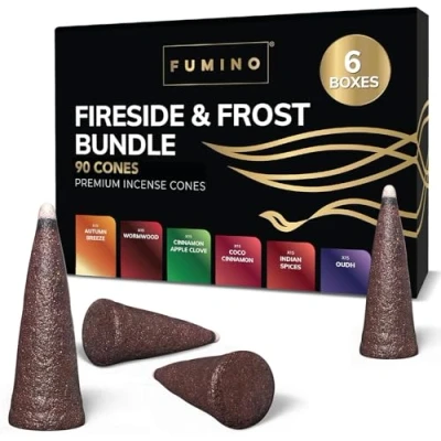 Image of Fumino Fresh Incense Cones Multipack Fireside and Frost Bundle 6 Boxes 120 Masala Agarbatti Joss Scent Fragrance for Relaxation Meditation, Home House Decor Fragrant