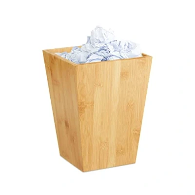 Image of Relaxdays Bamboo Waste Paper Basket Rectangular 6 Litres without Lid for Office, Children&#039;s Room, Bathroom, Rubbish Bin H x W D: 27 20 cm, Natural