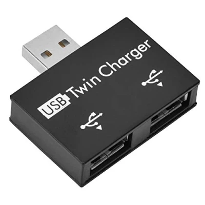 Image of ASHATA Mini Hub USB2.0 Male to 2 Port USB Twin Charger Splitter Adapter Converter Kit for Mobile Phone/Laptop (black)