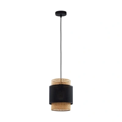 Image of Boho Slim Pendant Ceiling Light Black, Rattan 1xE27