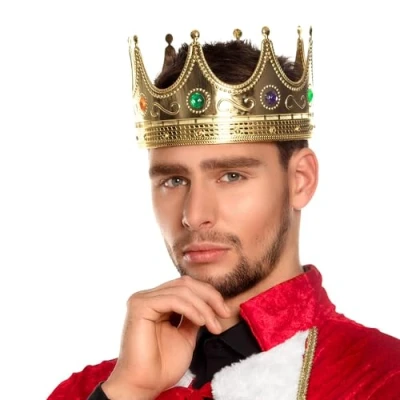 Image of Boland Adults Kings Crown, Gold, Royal Fancy Dress Accessory, Crown For Men, Headwear, Coronation, World Book Day, Nativity, One Size (Gold)