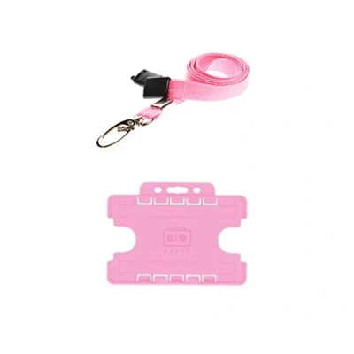 Image of ID Card It Holder Double Sided and Neck Strap Lanyard (Pink Metal Clip)