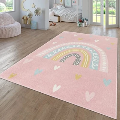Image of TT Home Nursery Area Rug Kids For Bedroom Girls Boys Modern Rainbow Cloud Animal Motif Colourful, colour:Cream4, Size:80x150 cm