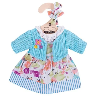 Image of Bigjigs Toys Turquoise Cardigan and Dress (for Size Small Doll) DOLLS ONLY
