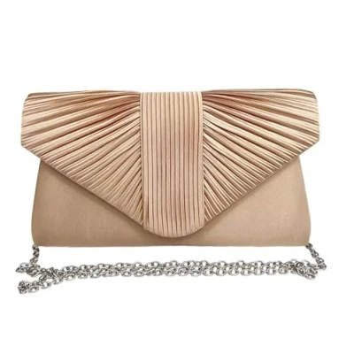 Image of LeahWard Women&#039;s Satin Fabric Flap Clutch Bag Prom Wedding Party Evening Shoulder Handbag (Gold)