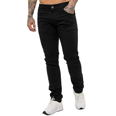 Image of BRAND KRUZE Mens Chinos KZ104 Designer Stretch Skinny Fit Branded Slim Trousers Pants All Waist Sizes BLK 44 R