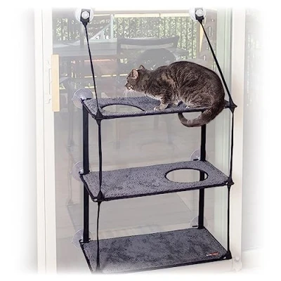 Image of K&amp;H Pet Products EZ Mount Window Kitty Sill Triple Stack Gray 12 X 23 Inches